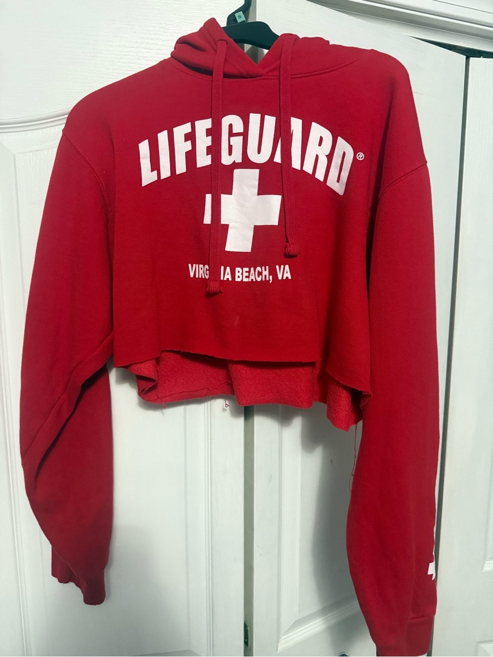 Lifeguard Virginia Beach Red Cropped Hoodie Sweater